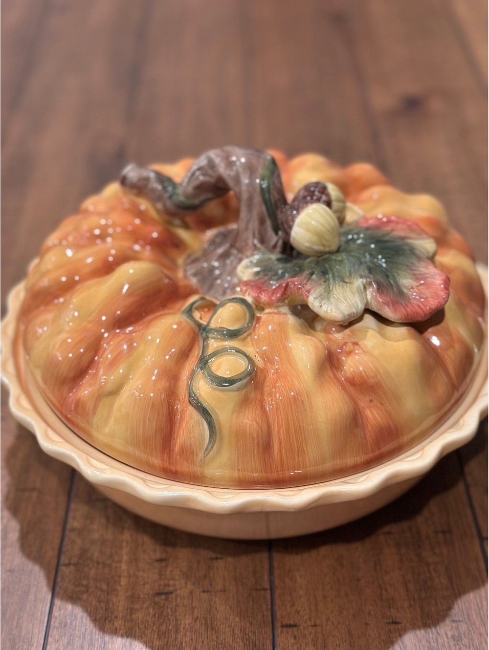 Cracker Barrel Vintage Pumpkin Pie Dish Lidded Ceramic Harvest Serving Acorn
